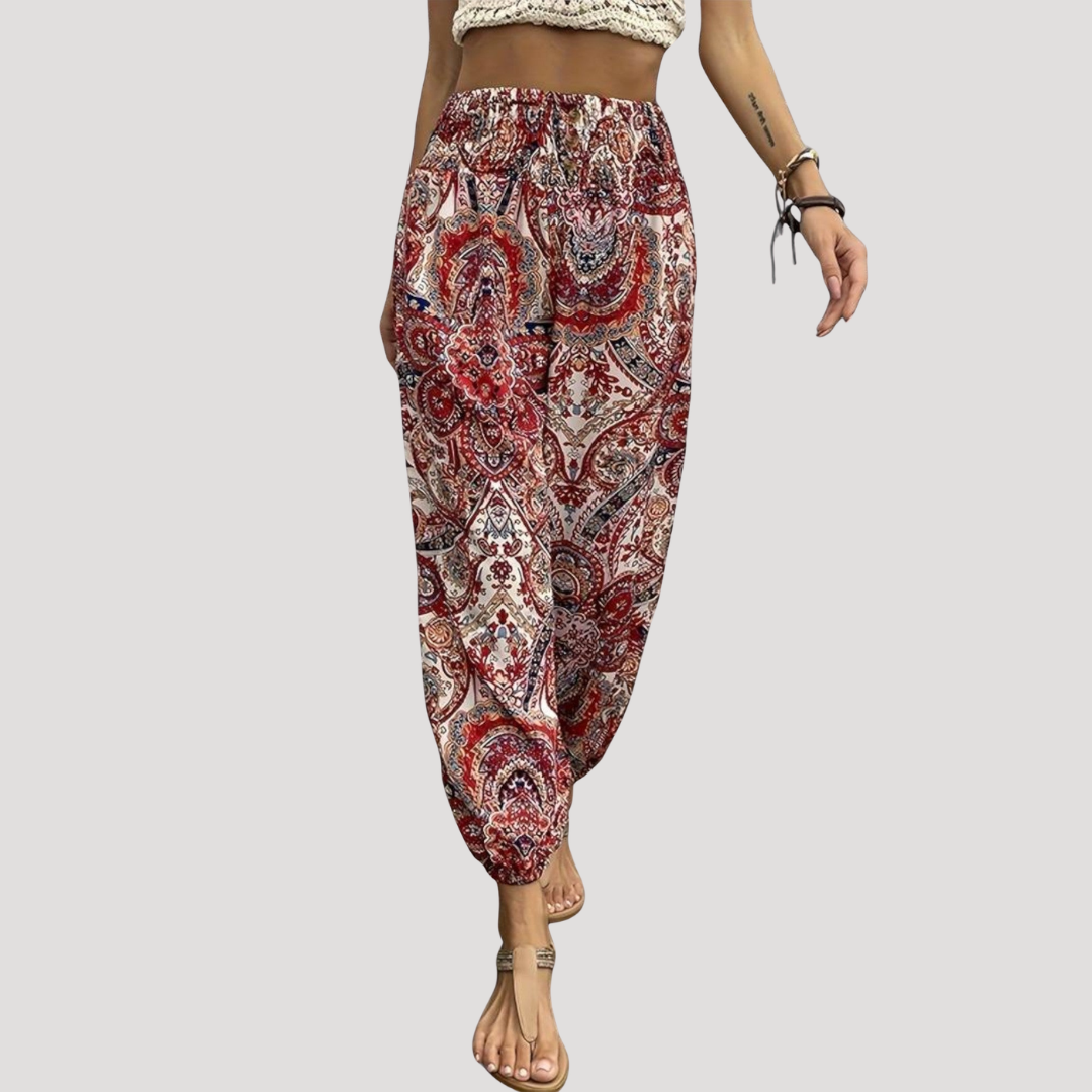 Broek met elastische taille en print