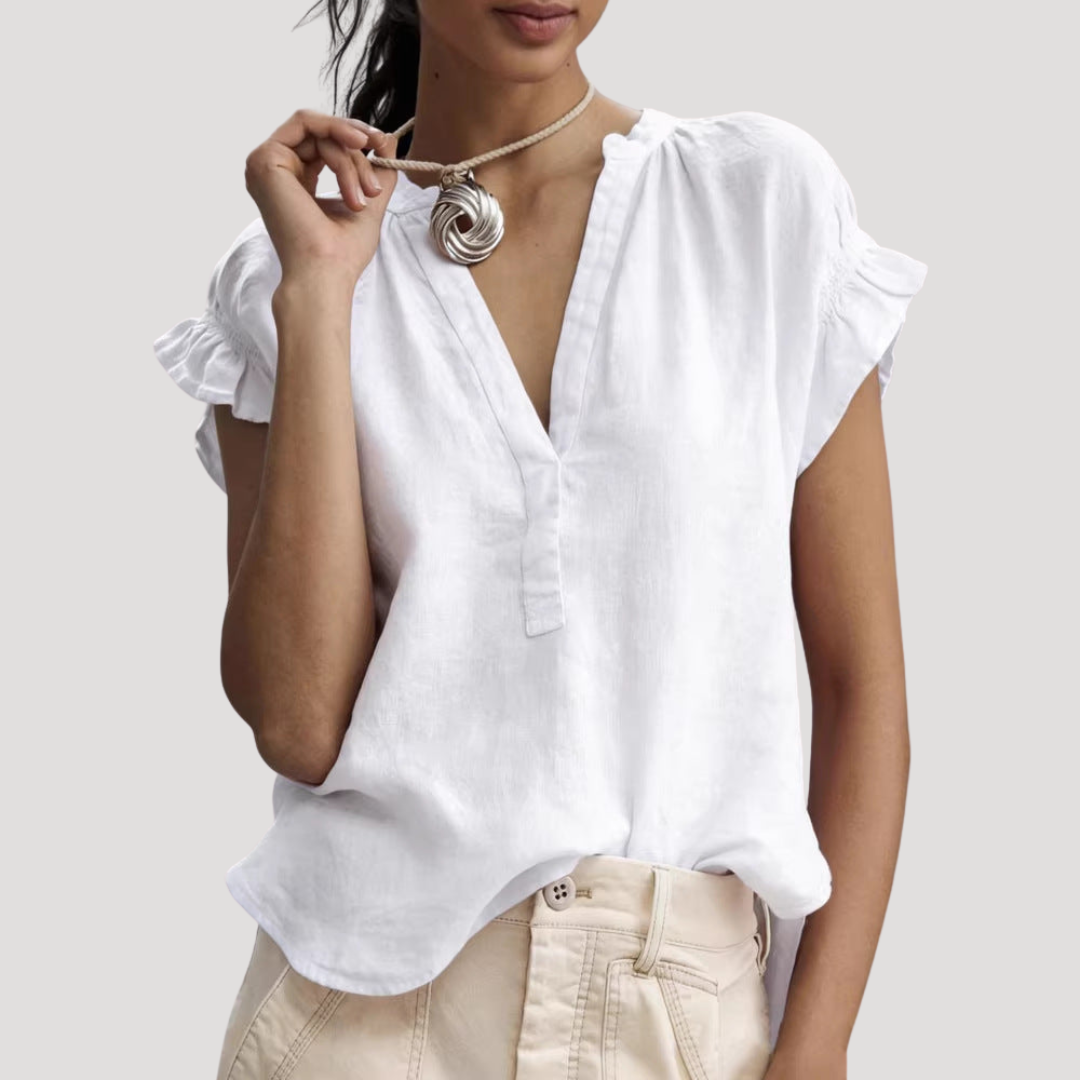 Zomerse blouse met V-hals en volants op de mouwen