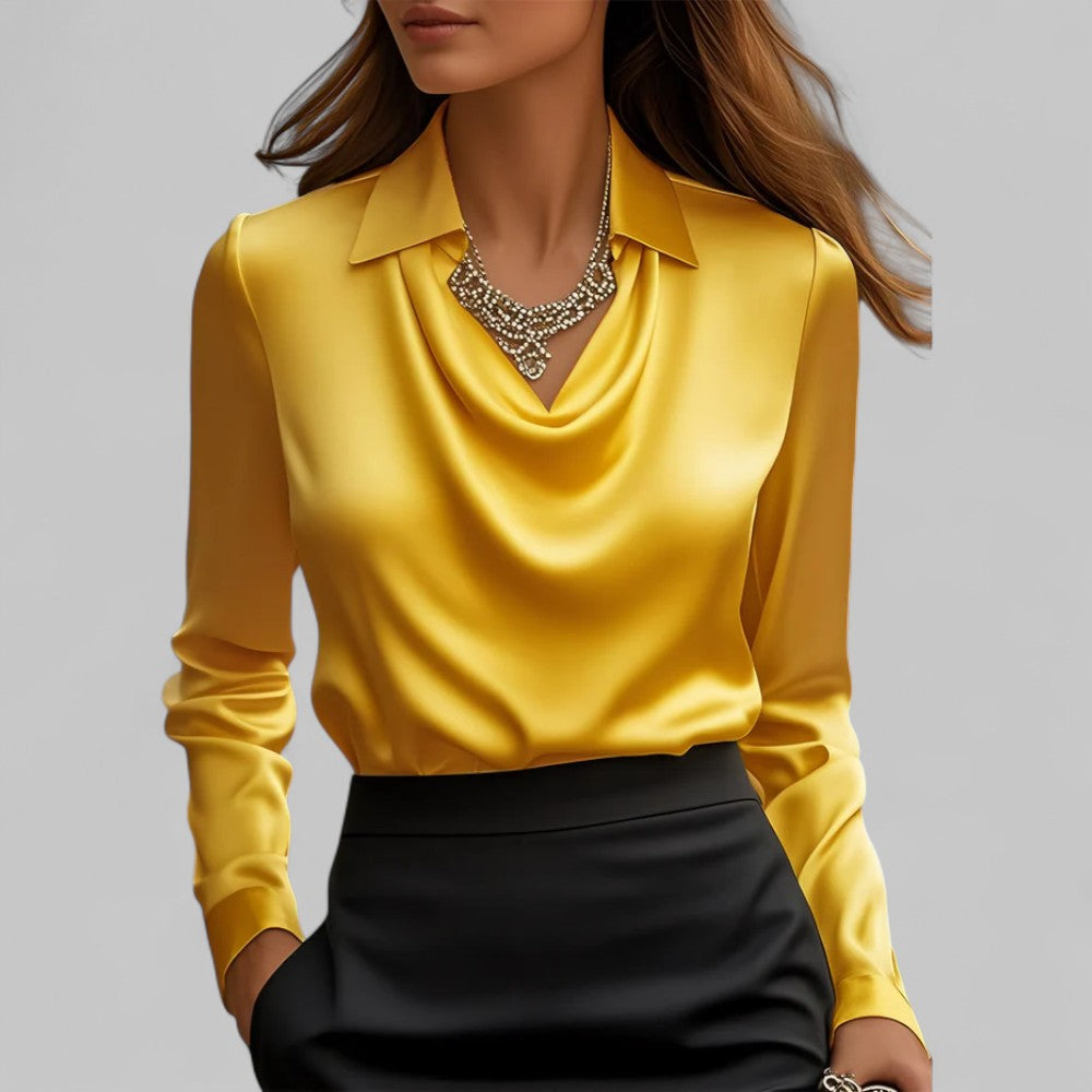 Blouse met drapeerkraag en lange mouwen