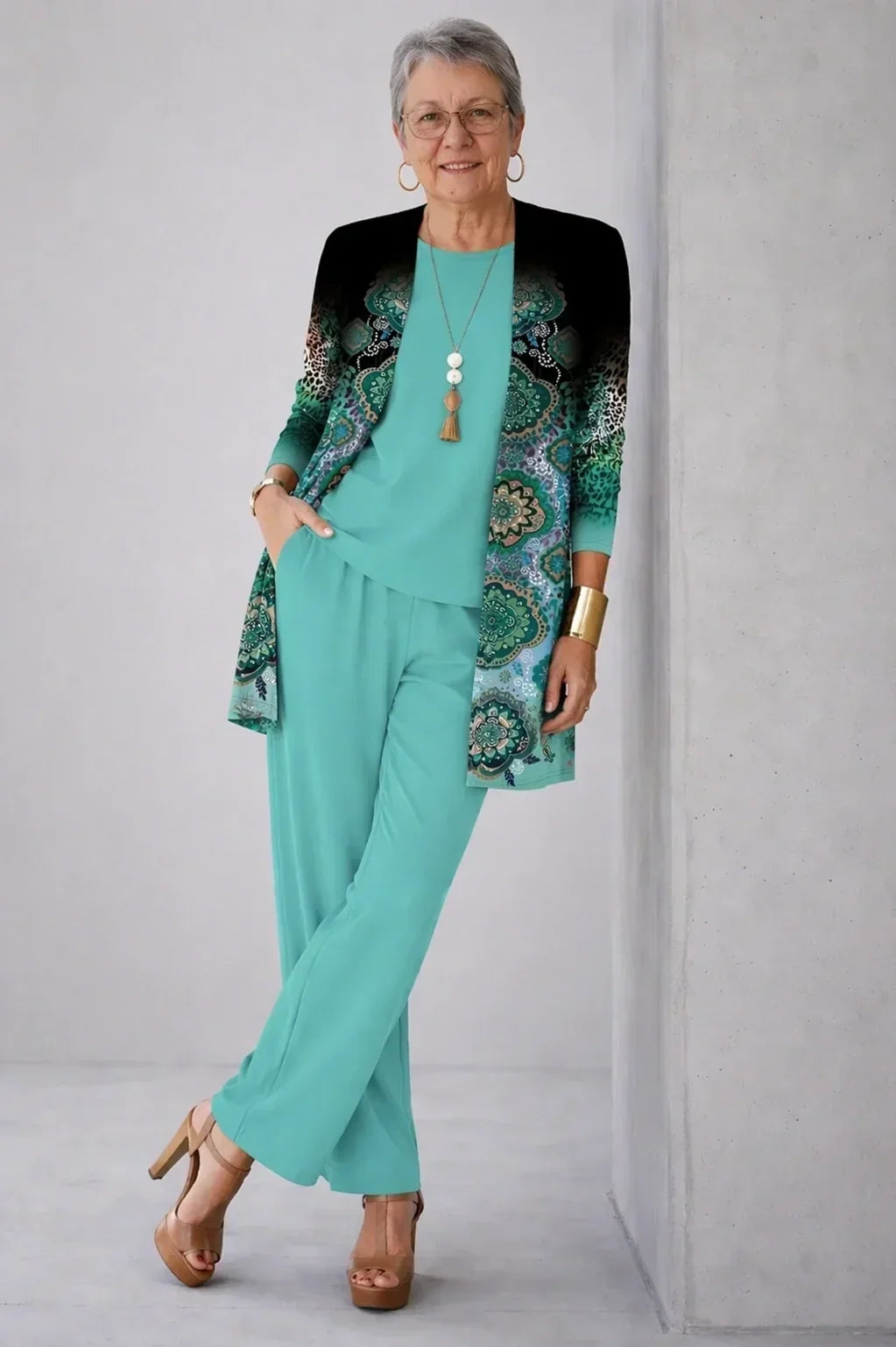 Driedelige set met vest met mandalaprint