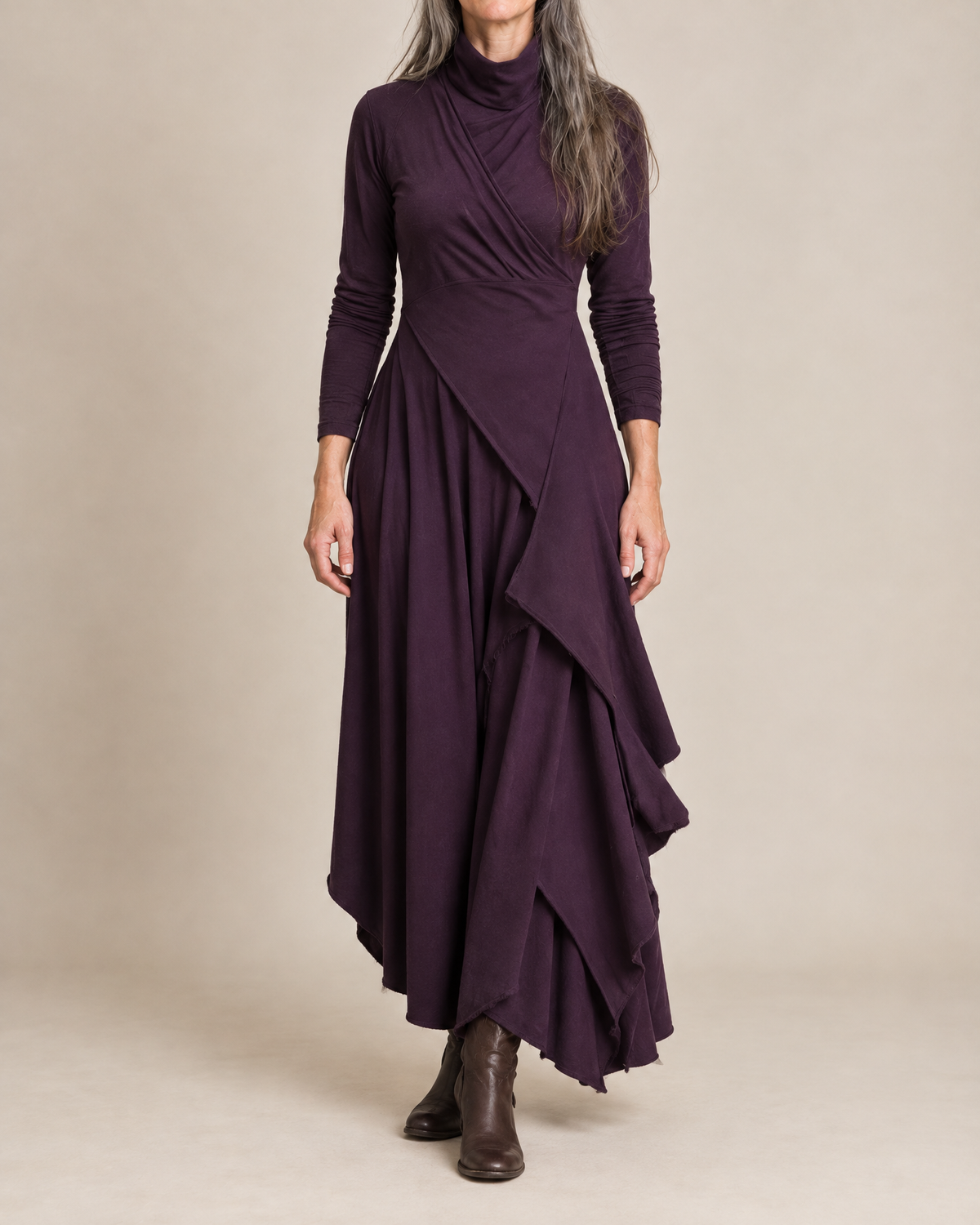 Maxi-jurk met col en overslagpaneel