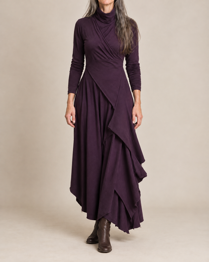 Maxi-jurk met col en overslagpaneel