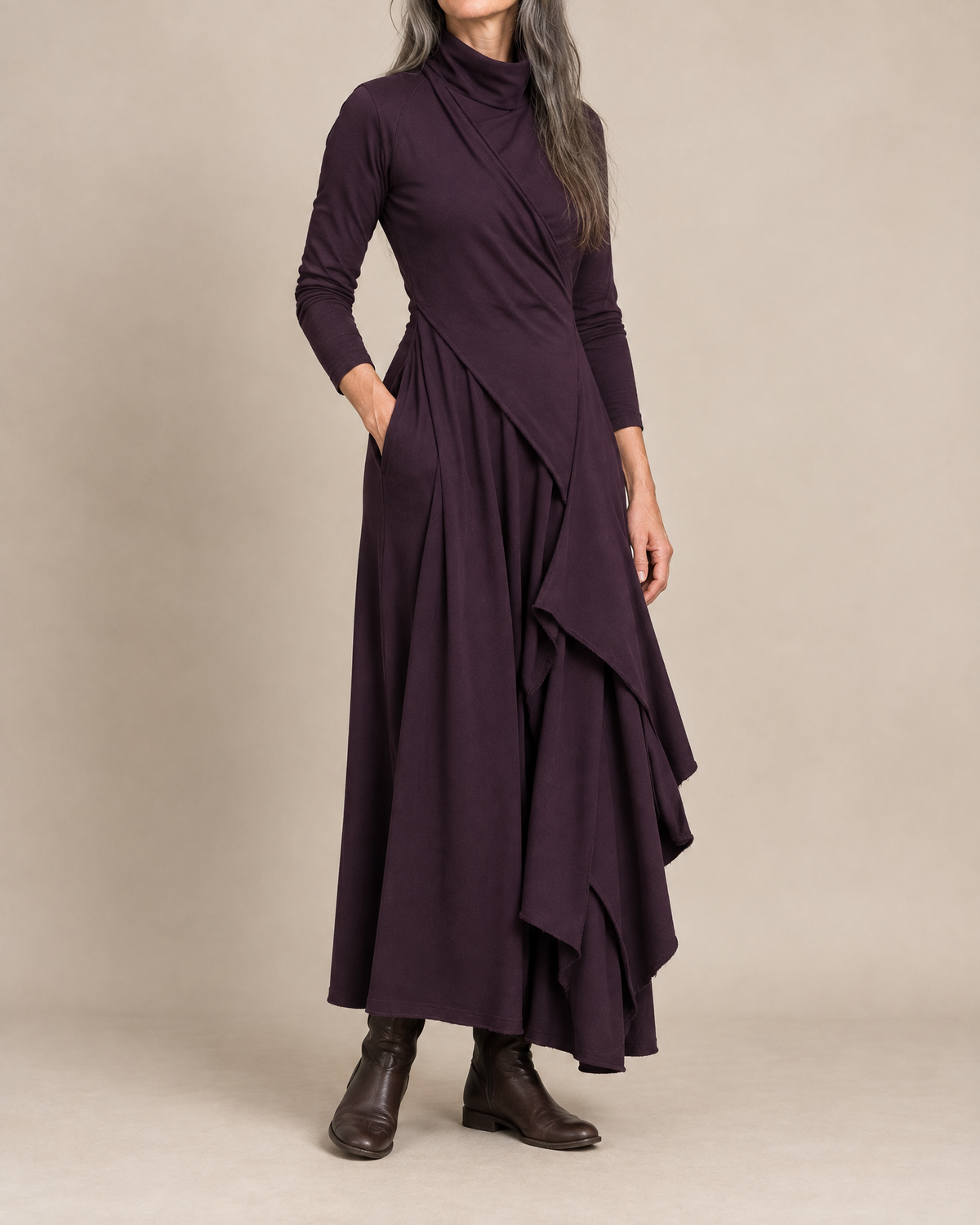 Maxi-jurk met col en overslagpaneel