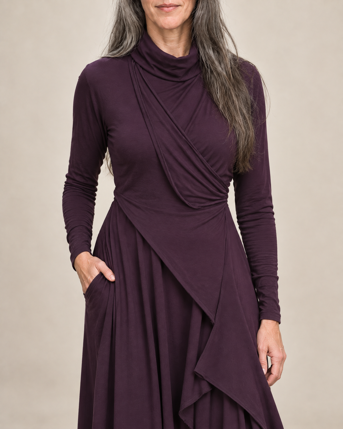 Maxi-jurk met col en overslagpaneel