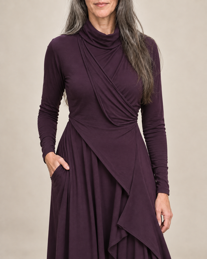 Maxi-jurk met col en overslagpaneel