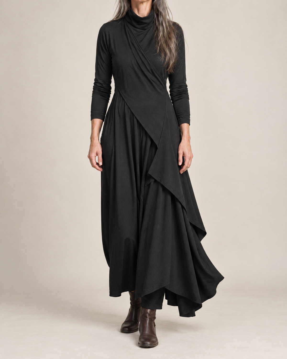 Maxi-jurk met col en overslagpaneel
