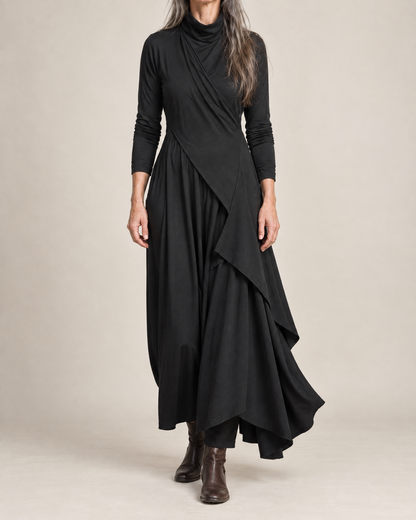 Maxi-jurk met col en overslagpaneel