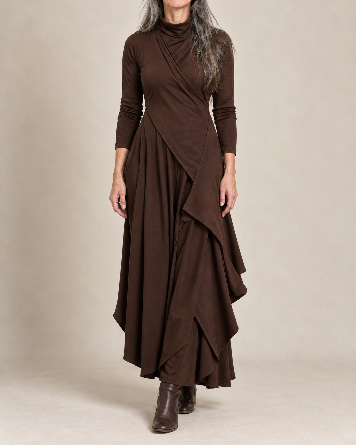 Maxi-jurk met col en overslagpaneel