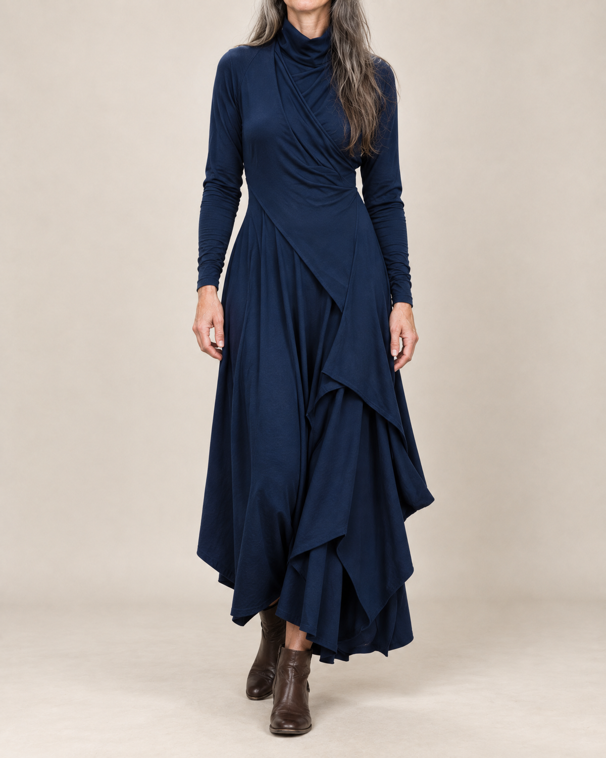 Maxi-jurk met col en overslagpaneel