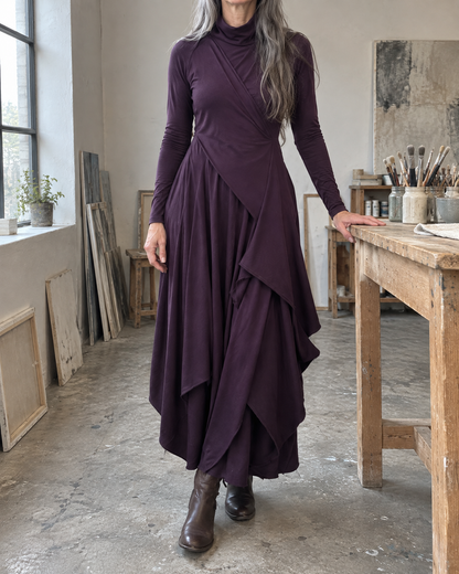 Maxi-jurk met col en overslagpaneel
