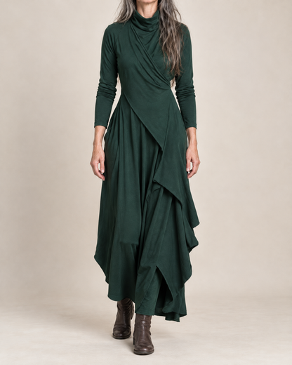 Maxi-jurk met col en overslagpaneel
