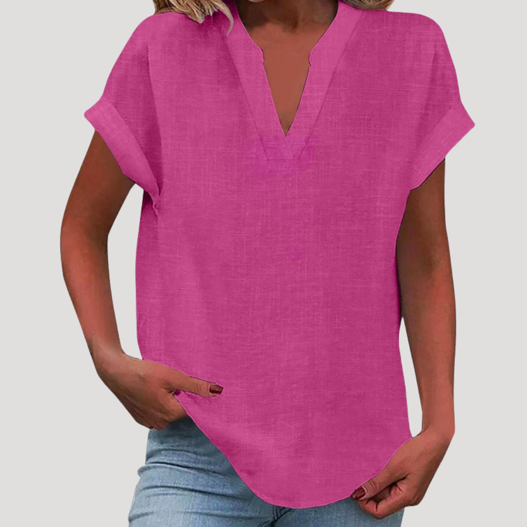 Blouse met V-hals en korte mouwen