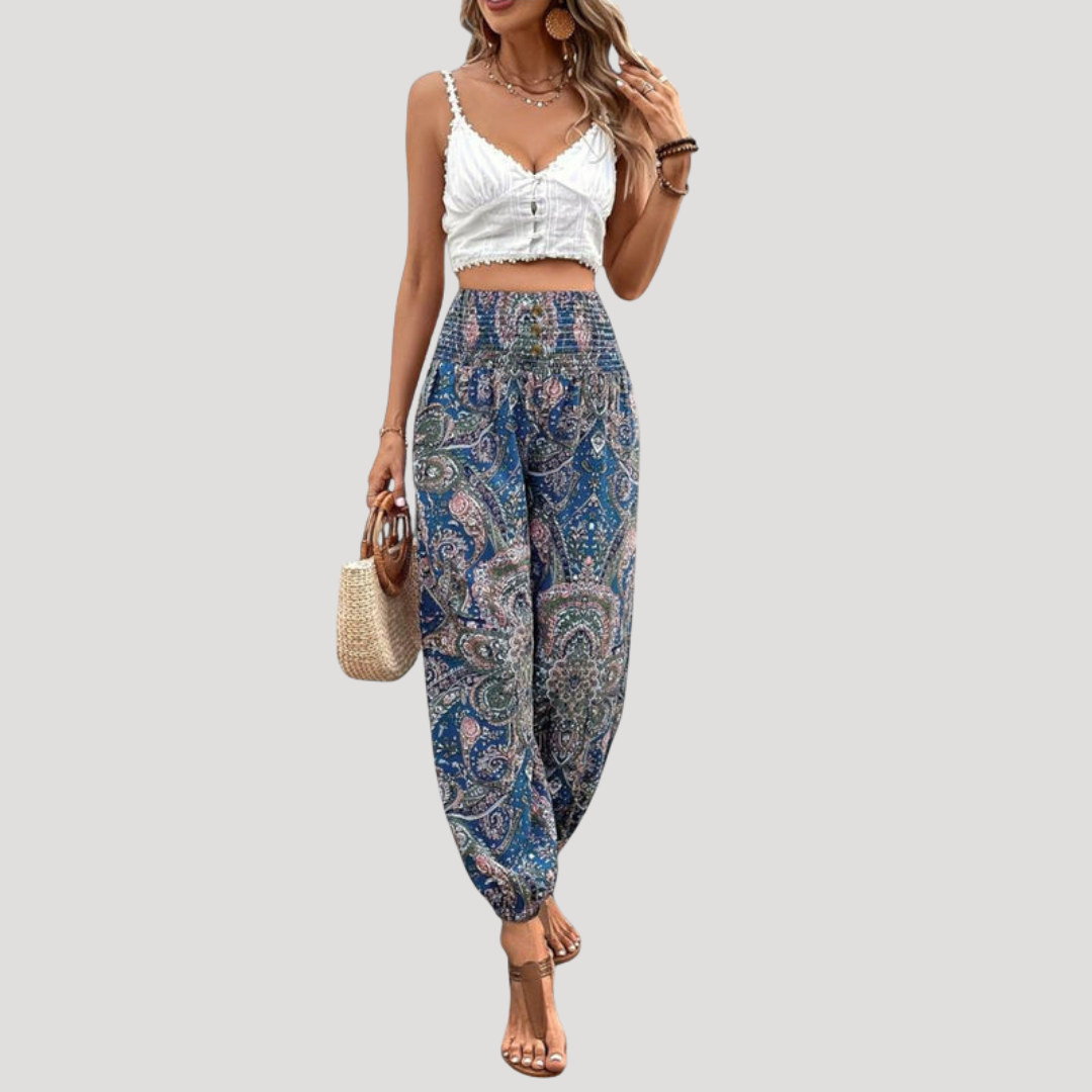 Broek met elastische taille en print