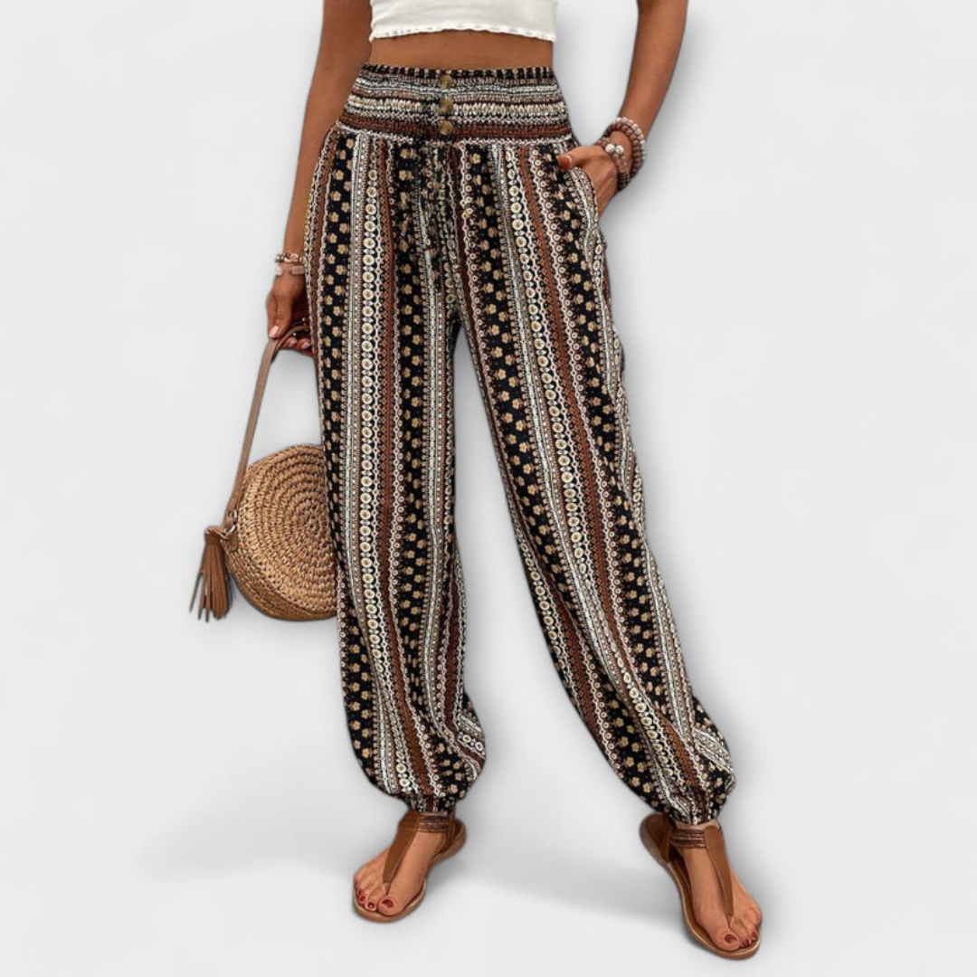 Broek met elastische taille en print