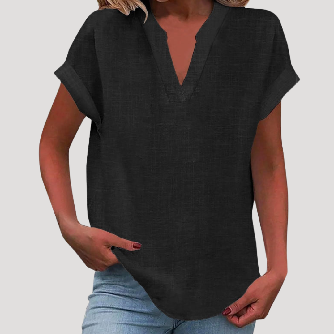 Blouse met V-hals en korte mouwen