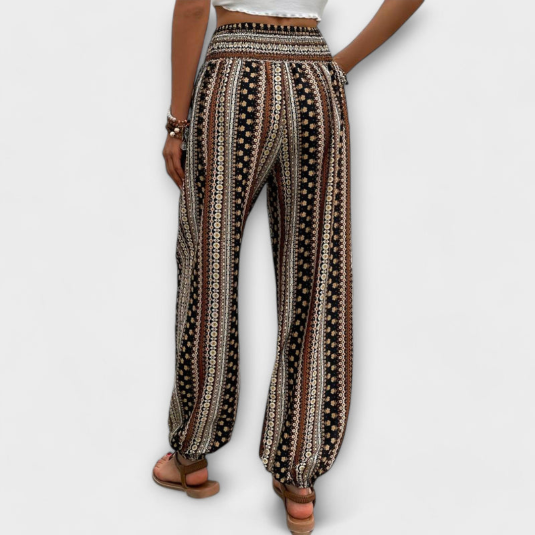 Broek met elastische taille en print
