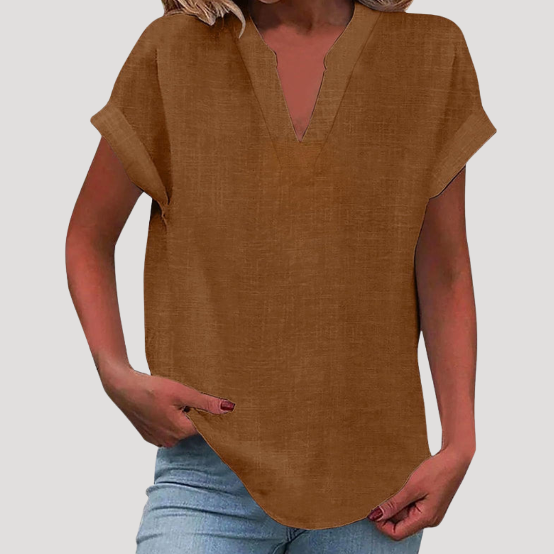 Blouse met V-hals en korte mouwen