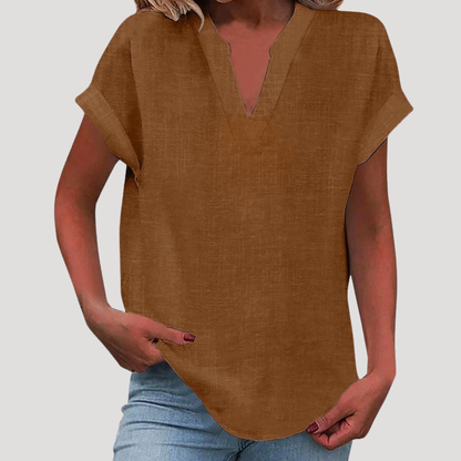 Blouse met V-hals en korte mouwen