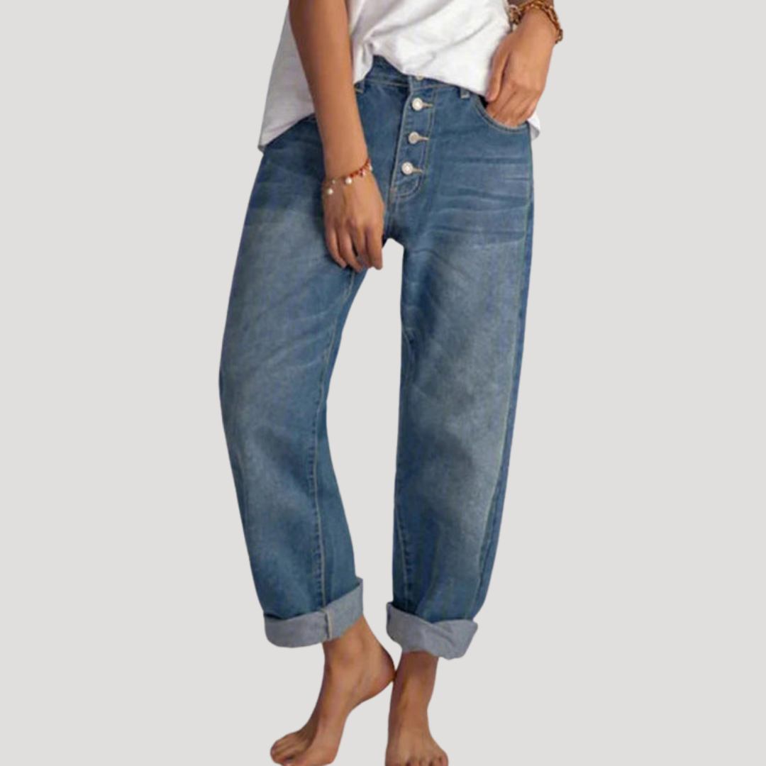 Boyfriend jeans met hoge taille en knopen