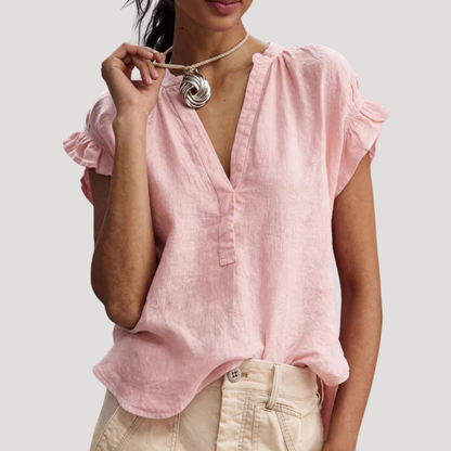 Zomerse blouse met V-hals en volants op de mouwen