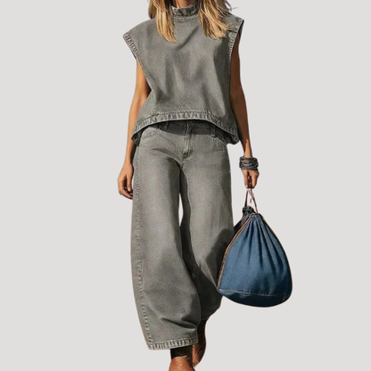 Set met mouwloze top en wijde broek