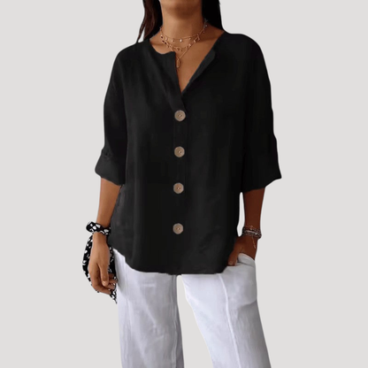 Casual blouse met knoopsluiting en V-hals