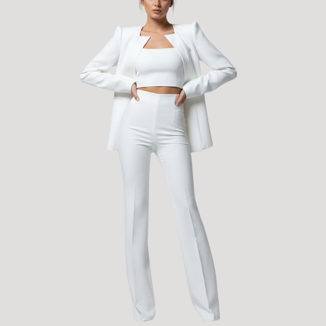 Set met getailleerde blazer en wijde broek