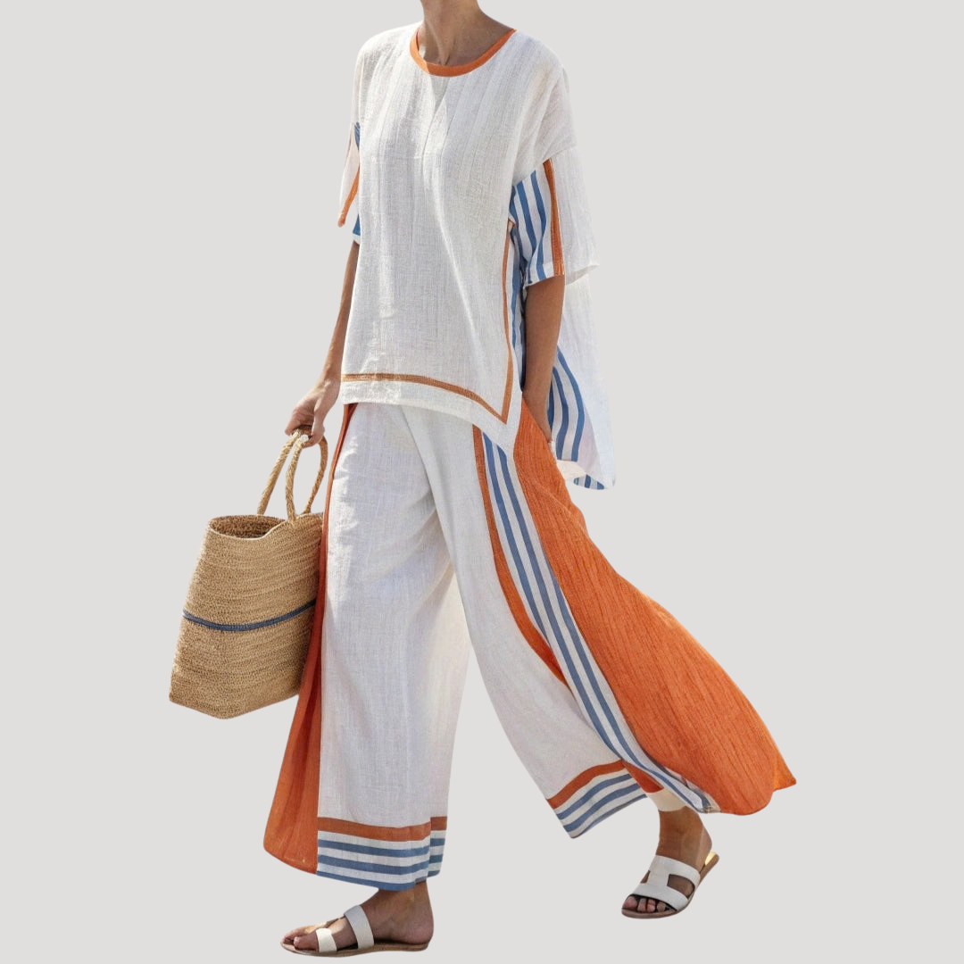 Luchtige set met wijde broek en lange tuniek