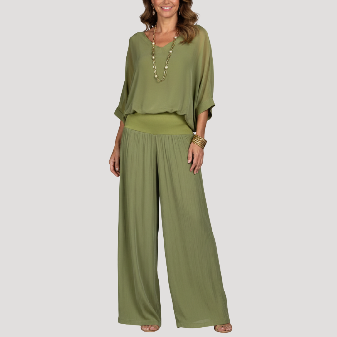 Ruimvallende set met wijde broek, 2-delig
