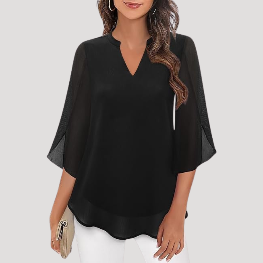 Blouse met V-hals en wijd uitlopende mouwen