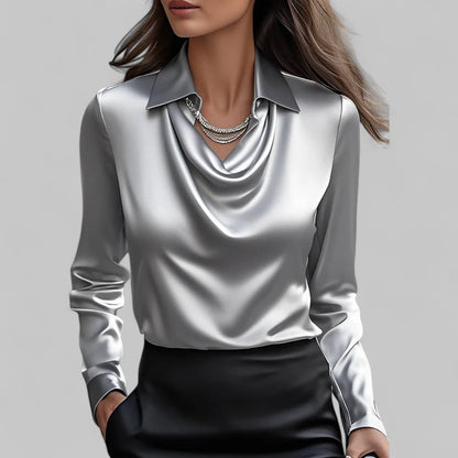 Blouse met drapeerkraag en lange mouwen