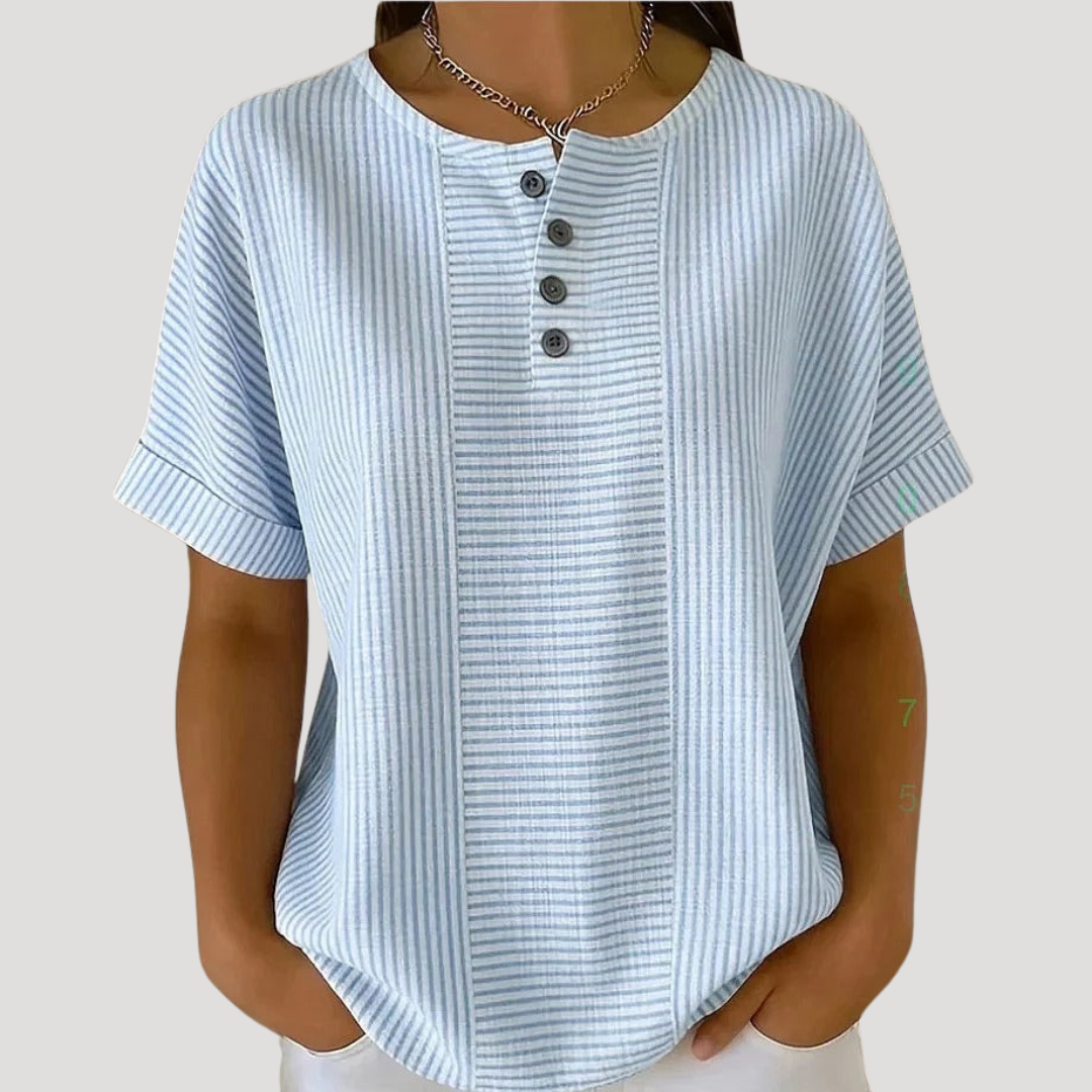 Gestreepte blouse met knopen en korte mouwen