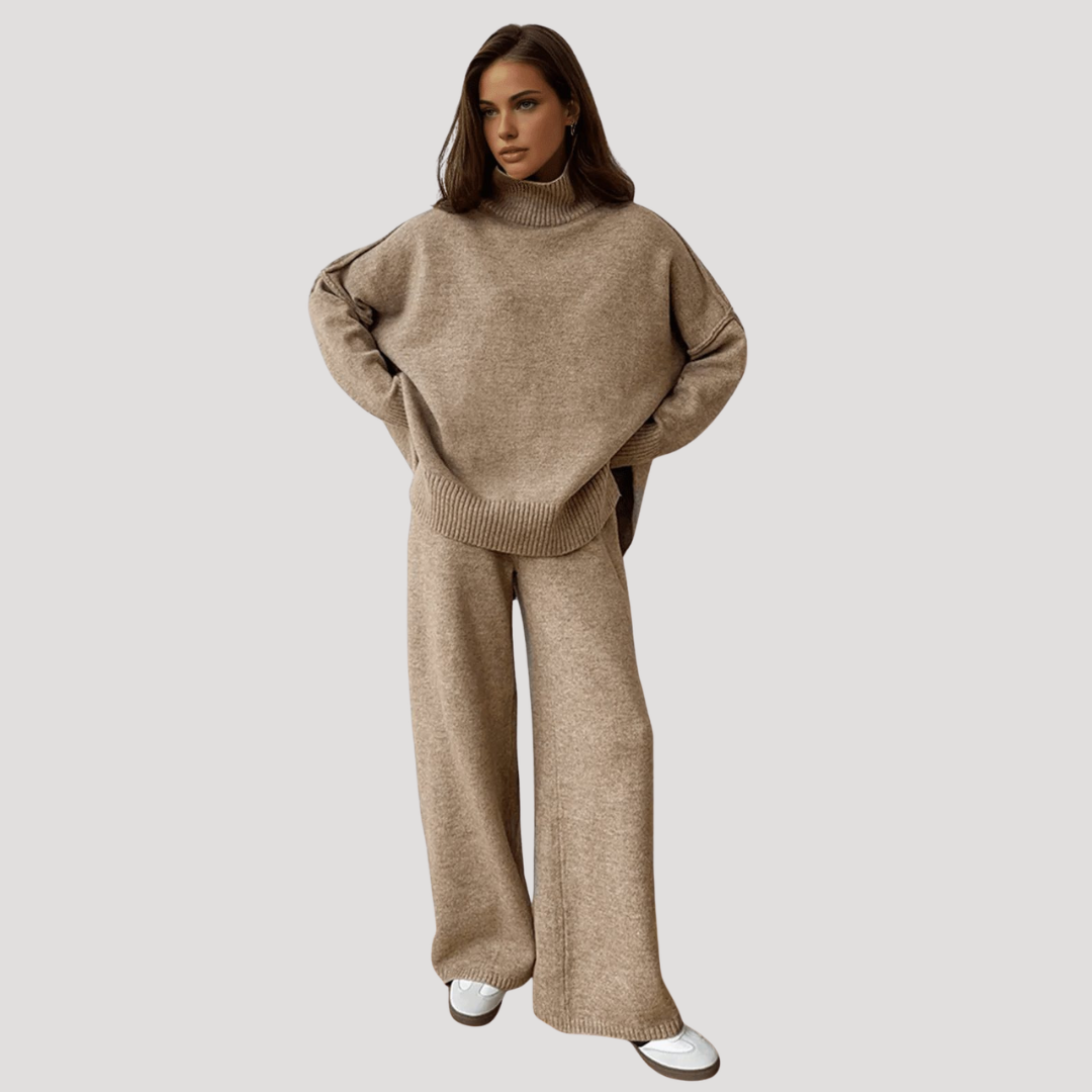 Oversized gebreide set met wijde broek