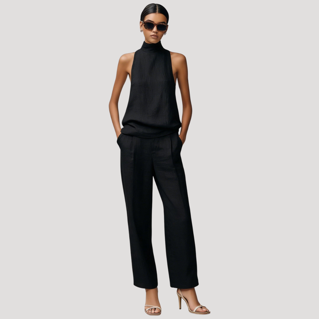 Set met mouwloze top met col en rechte broek