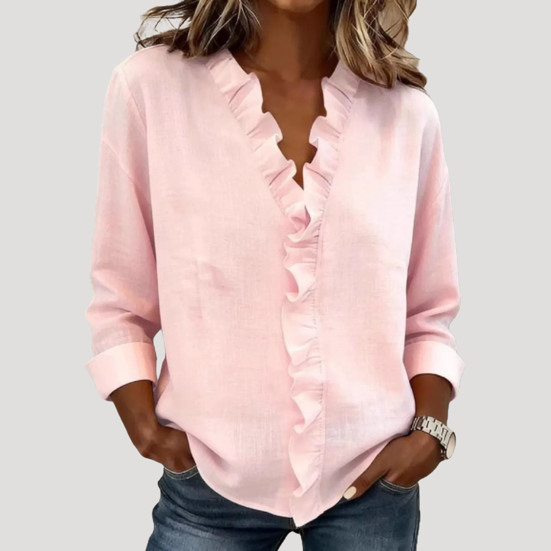 Elegante blouse met volants en V-hals