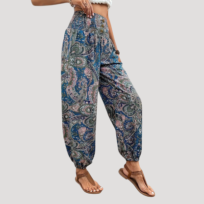 Broek met elastische taille en print
