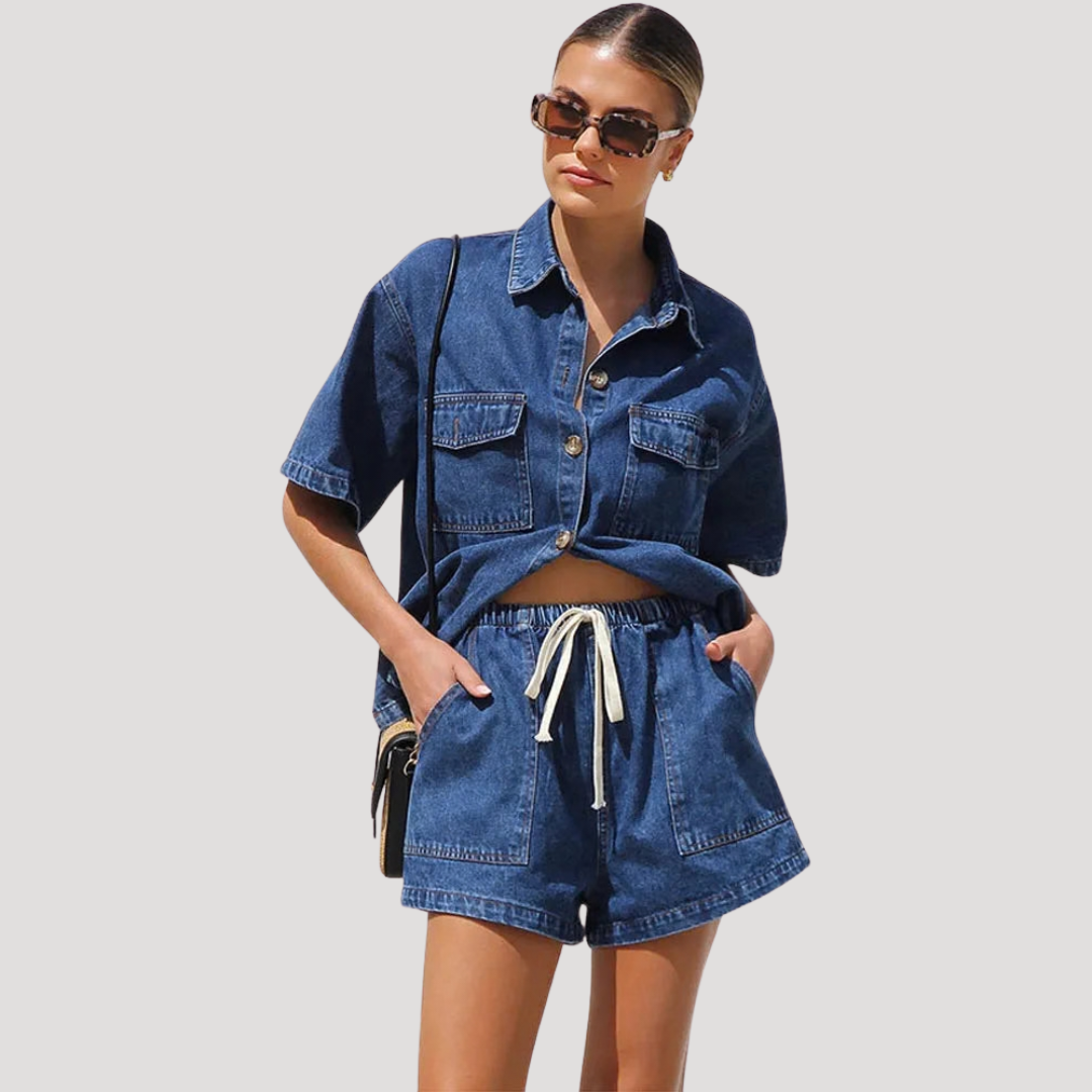 Korte set in denimlook voor de zomer