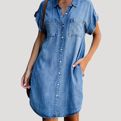 Korte blousejurk in denimlook met knopen