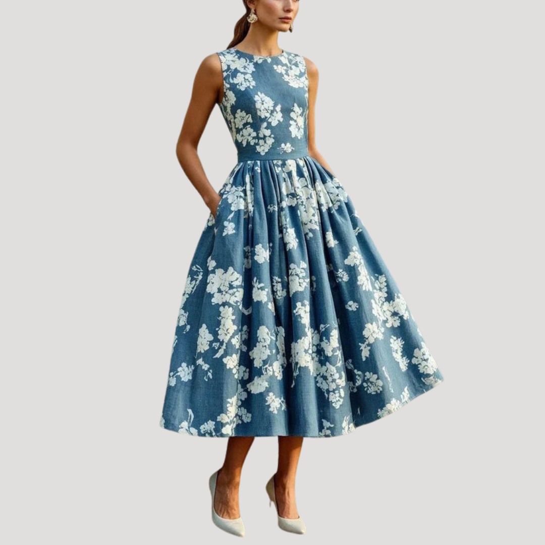 Elegante midi-jurk met uitlopende rok