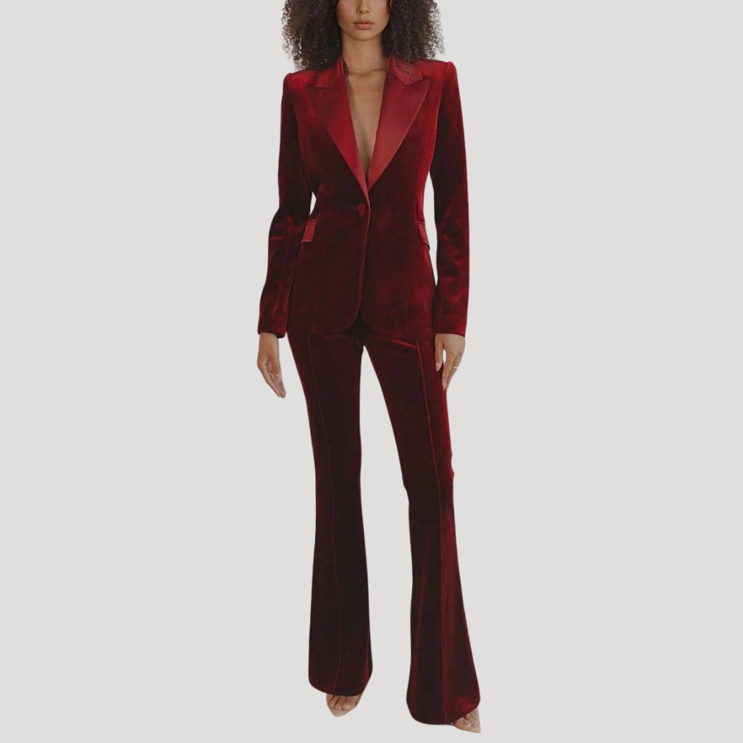 Set met slim fit blazer en wijd uitlopende broek