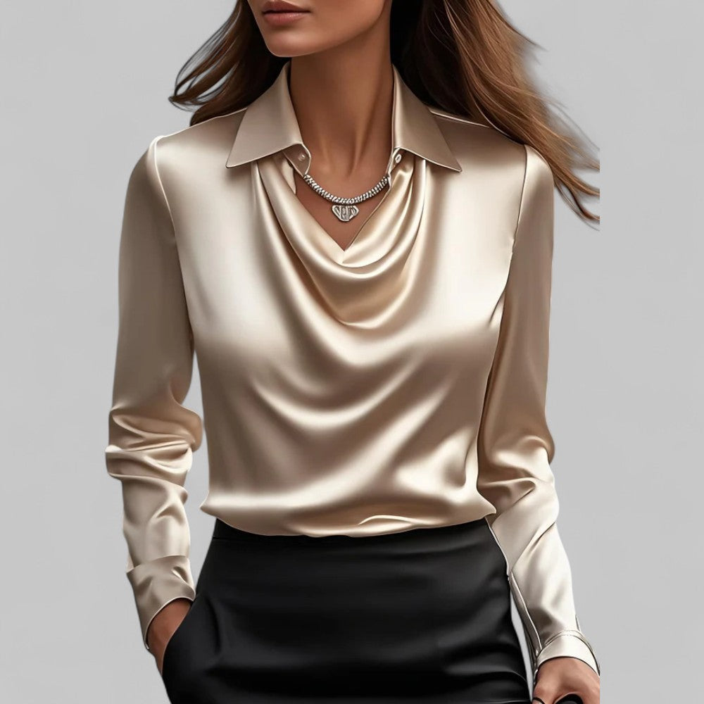 Blouse met drapeerkraag en lange mouwen