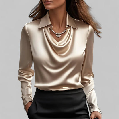 Blouse met drapeerkraag en lange mouwen