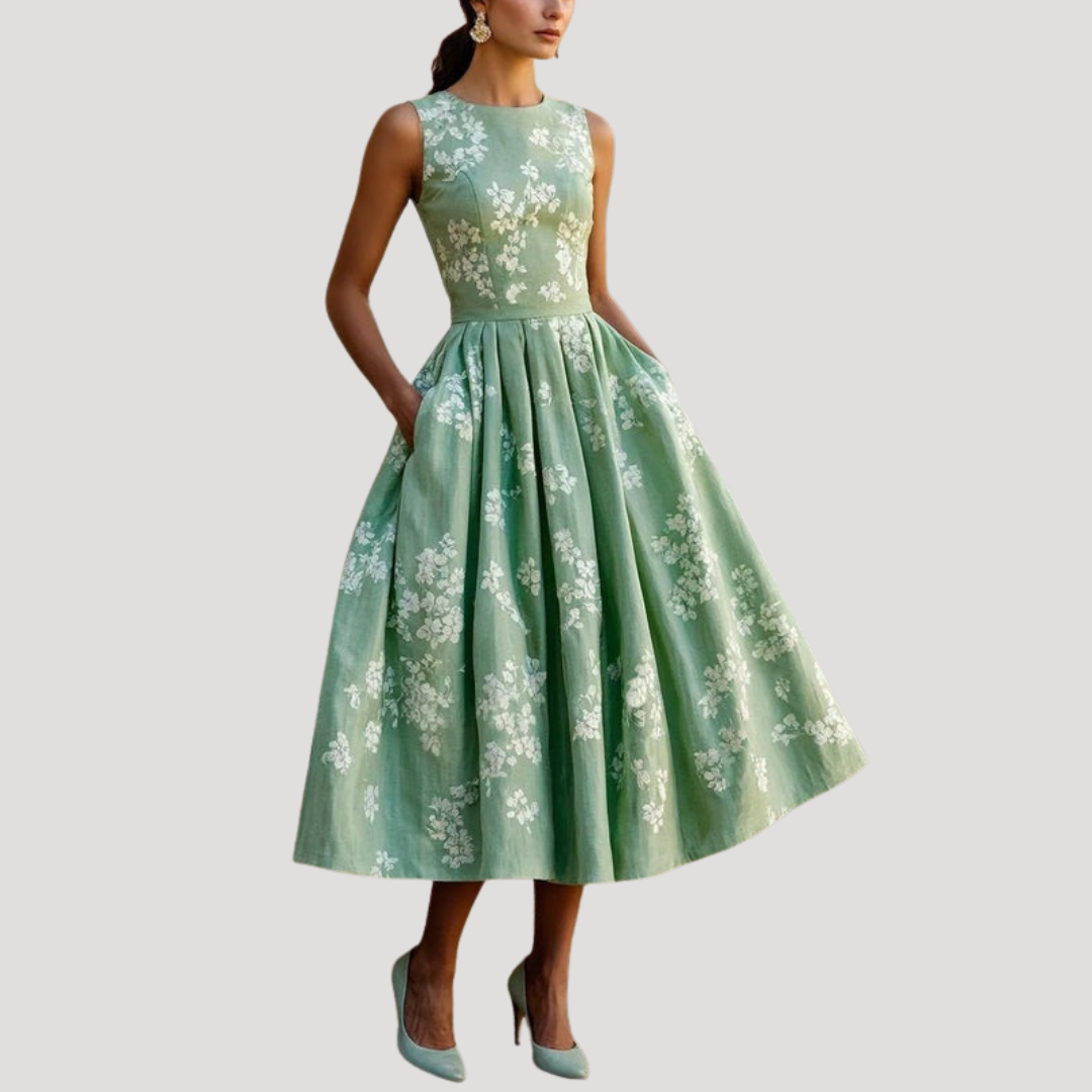 Elegante midi-jurk met uitlopende rok