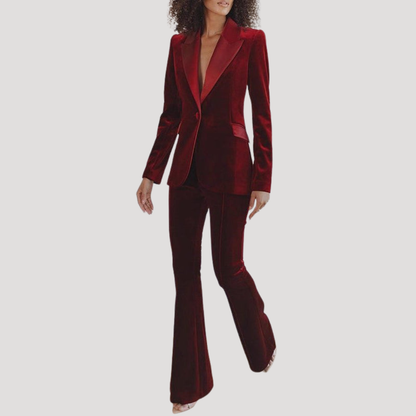 Set met slim fit blazer en wijd uitlopende broek