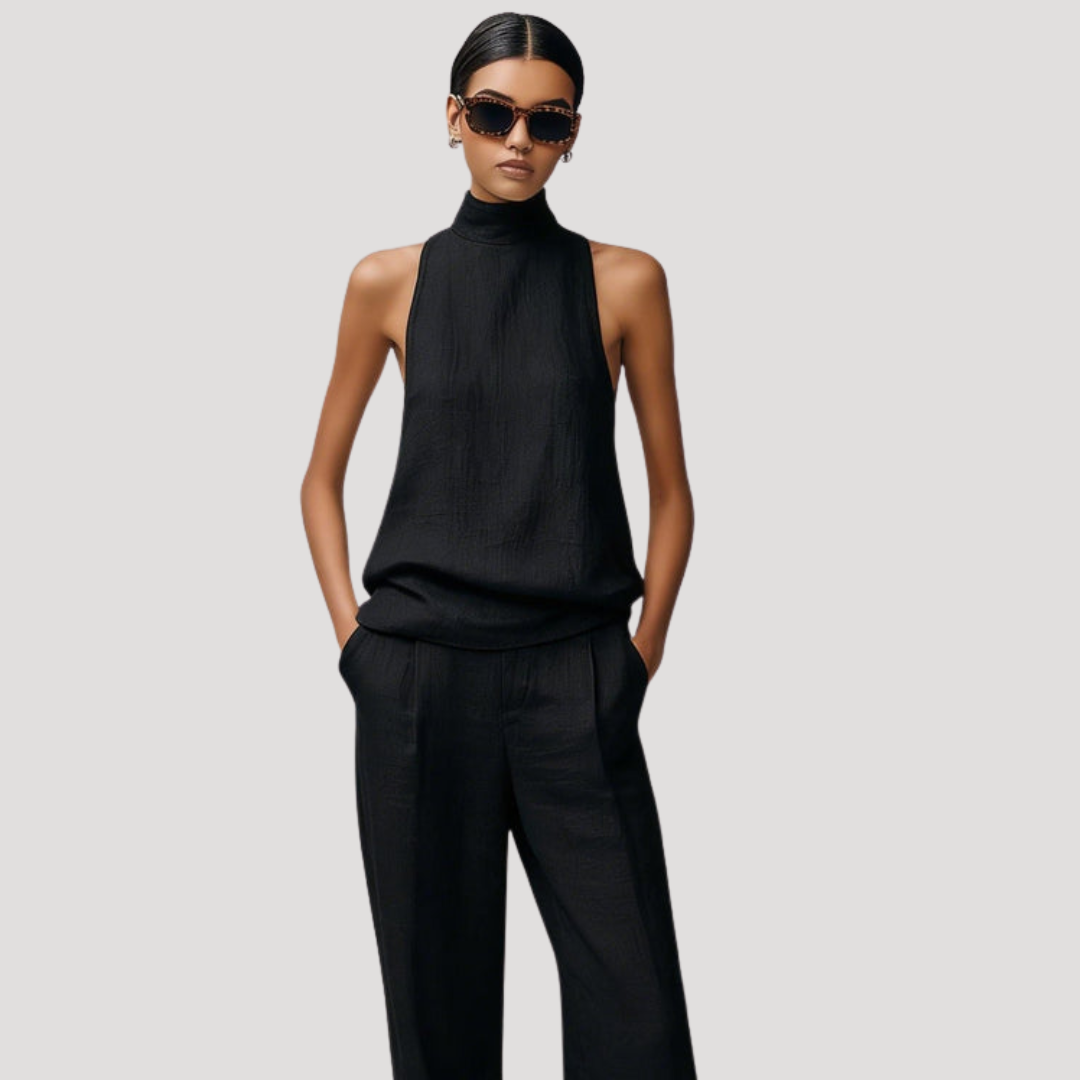 Set met mouwloze top met col en rechte broek