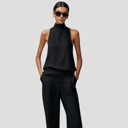 Set met mouwloze top met col en rechte broek
