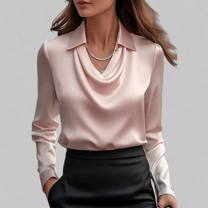 Blouse met drapeerkraag en lange mouwen
