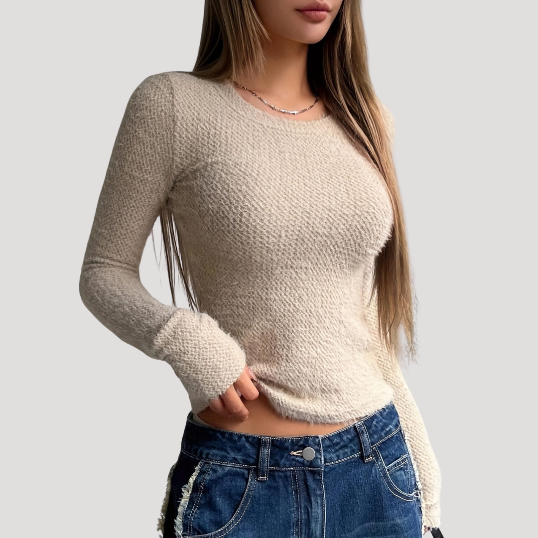 Gebreide slim fit top met lange mouwen