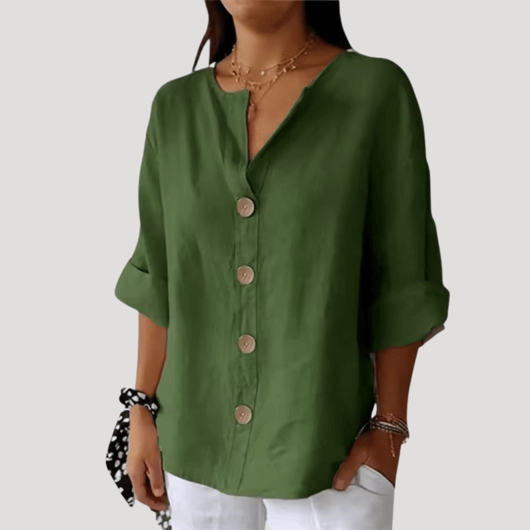 Casual blouse met knoopsluiting en V-hals