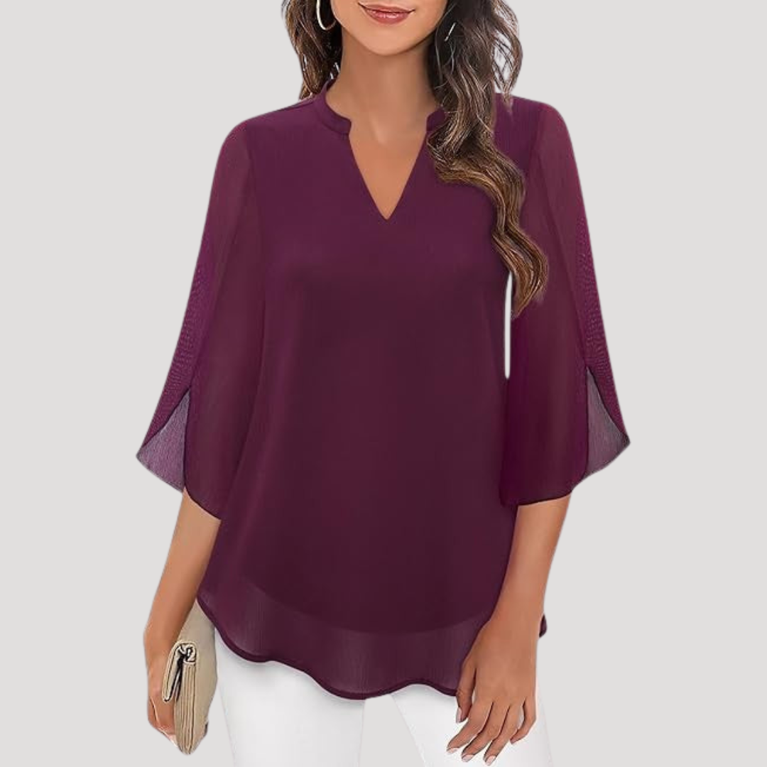 Blouse met V-hals en wijd uitlopende mouwen
